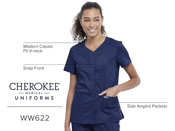 Kellyページ Amazon.com: Cherokee Women's V-Neck Scrub Top with Snap