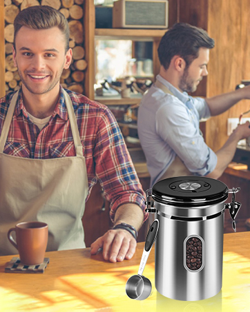 2800ML Airtight Coffee Canister with Date Tracker and Transparent Window, 35OZ Coffe Beans Storage with 30ML Measure Spoon&4 co2 Valve, Coffee Container for Grounds Coffee, Beans, Tea, Sugar, Flour 21 coffee storage tin