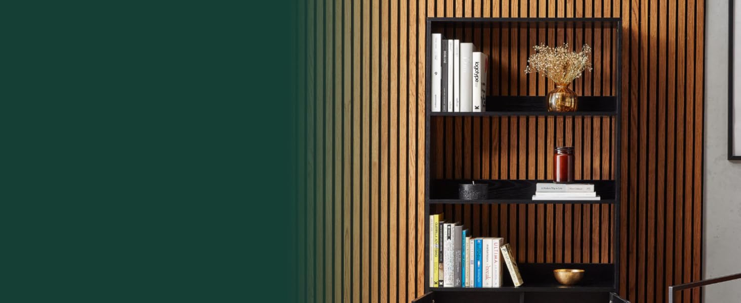 Spinningfield Rattan Bookcase Tall Black Bookshelf for Living Room