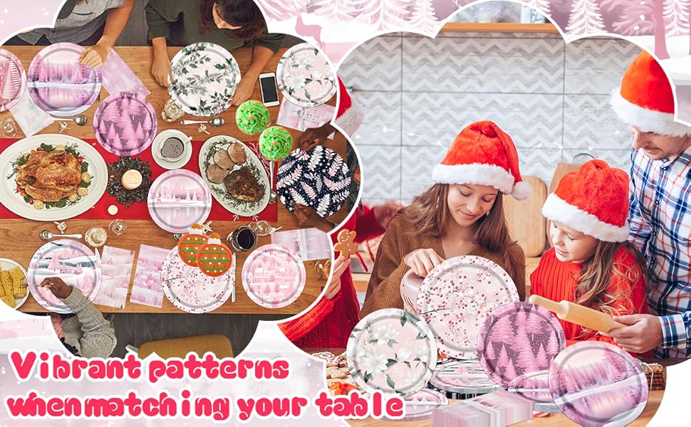 YTGUVBK Pink Christmas Decorations Dinnerware Set, 60pcs