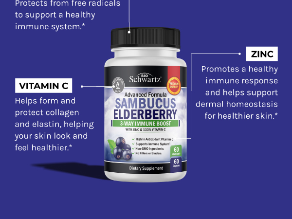 elderberry vitamin c and zinc capsules supplement antioxidants