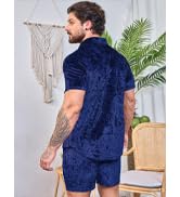 ZSJR Mens Tracksuit Diamond Velvet Shirts and Shorts Set Fashion Casual 2 Piece Outfits for Men