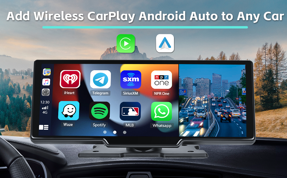 Wireless Apple CarPlay Portable Car Stereo with Dash Cam, 9.3 Inch Touchscreen