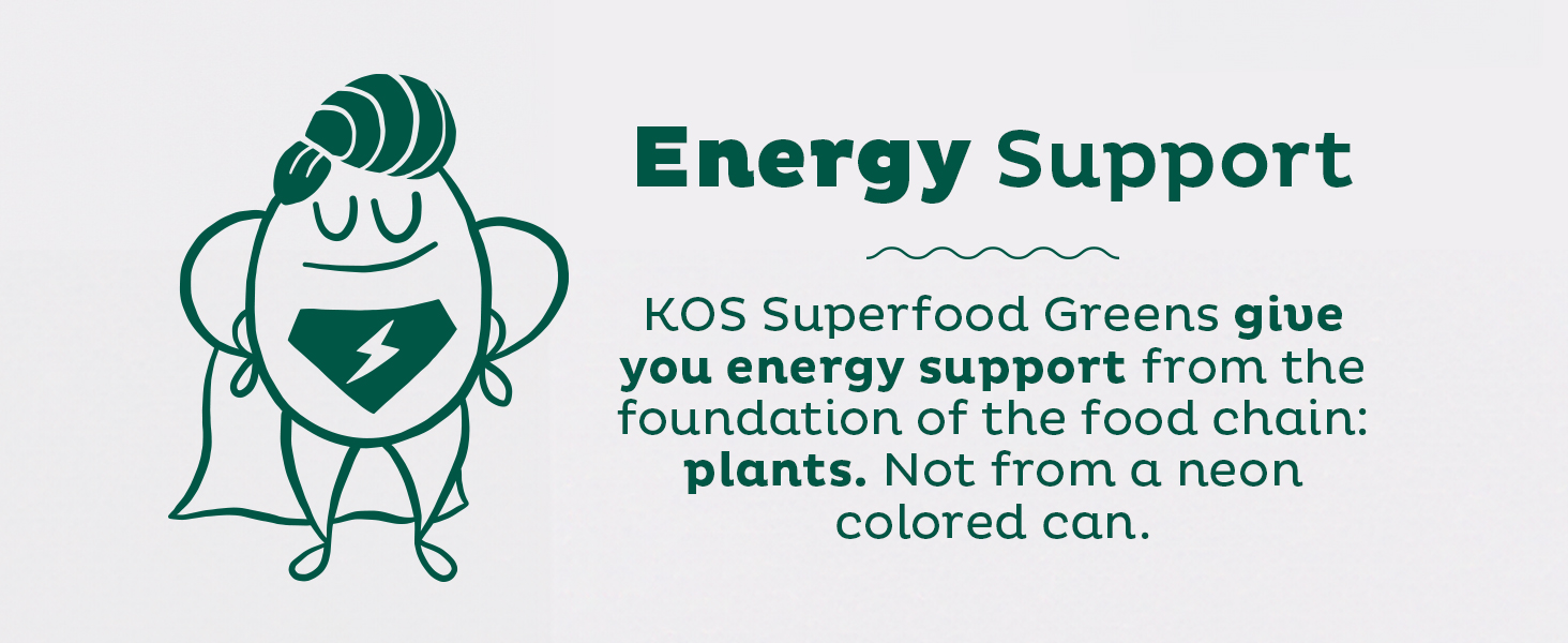 KOS Organic Super Greens Powder Erythritol Free - Plant Based Superfood Blend with Spirulina