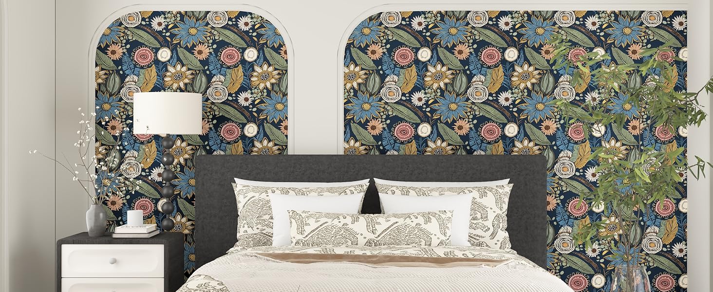 Blue boho wallpaper for bedroom
