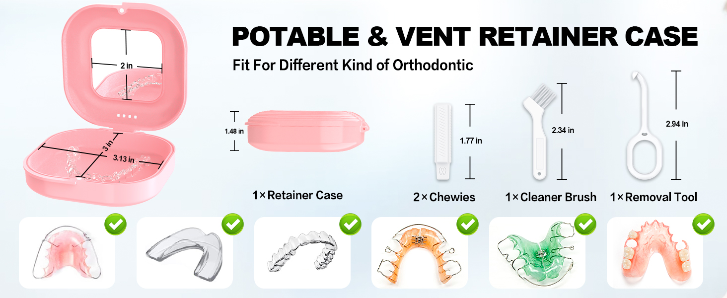 Retainer Case with Mirror and Vent Holes, Cute Retainer