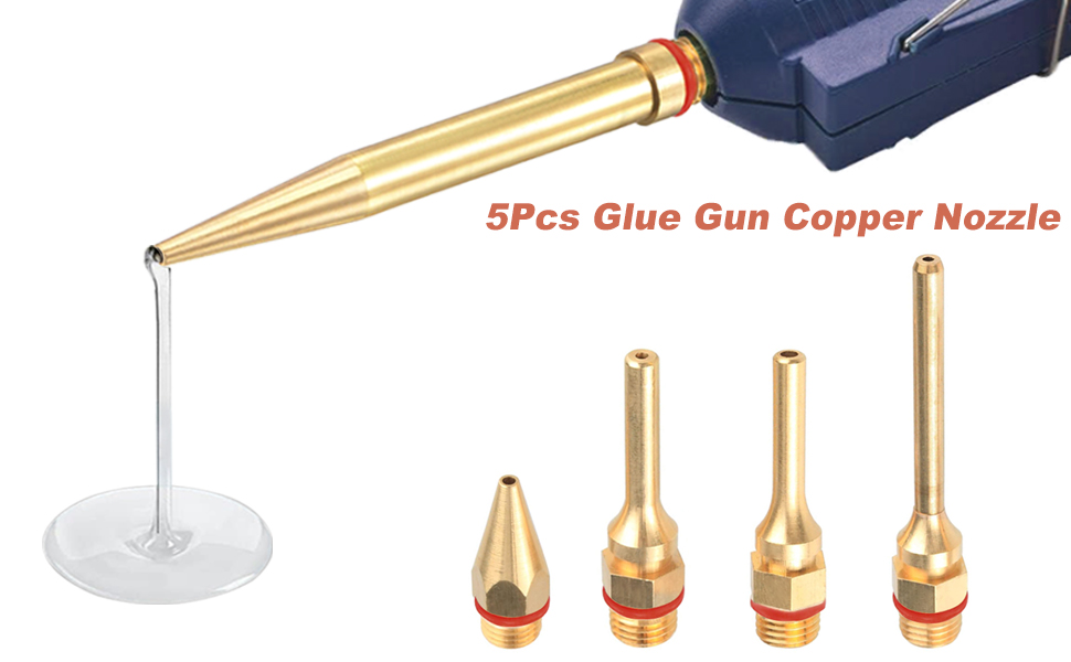 Saipor 5Pcs Glue Gun Copper Nozzle Hot Glue Gun Tips with ORing, Small