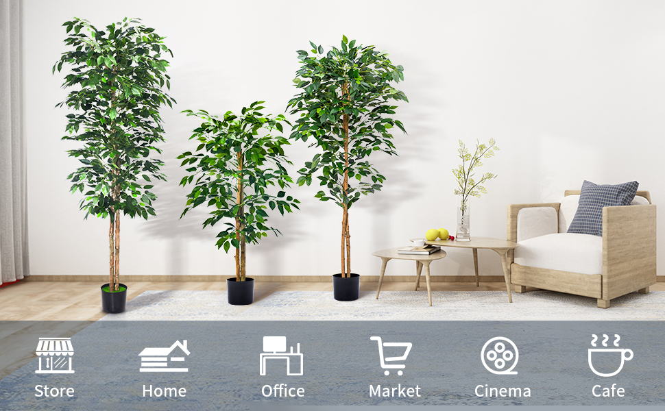 Aphighjoy Faux Plants Artificial Ficus Trees Eucalyptus