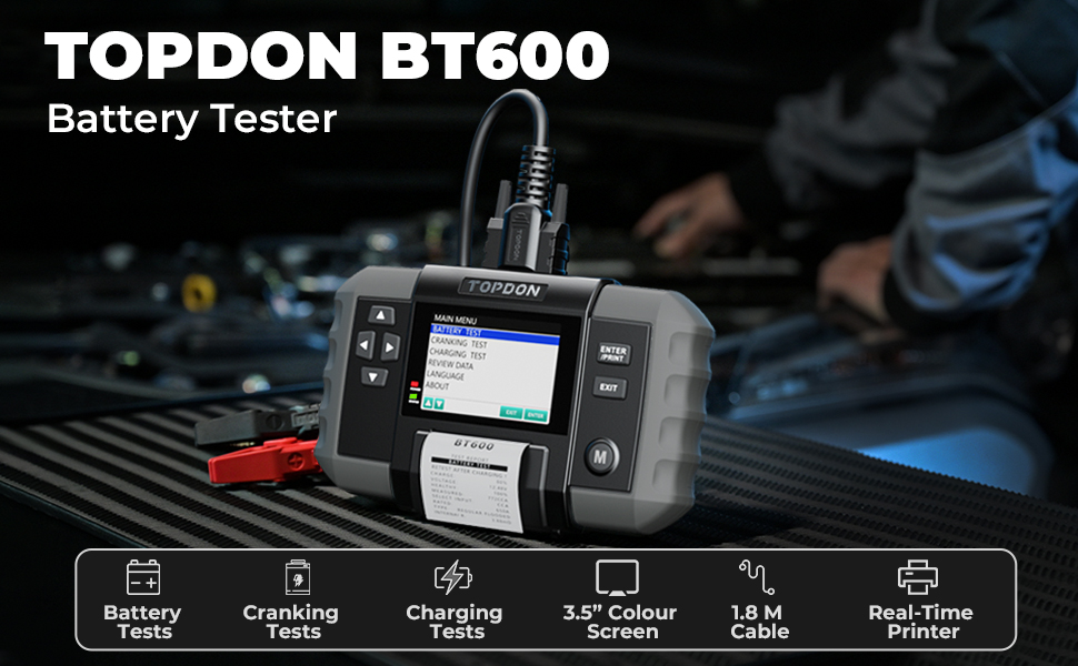 TOPDON BT600 Car Battery Tester, 12V 24V Battery Load Tester with
