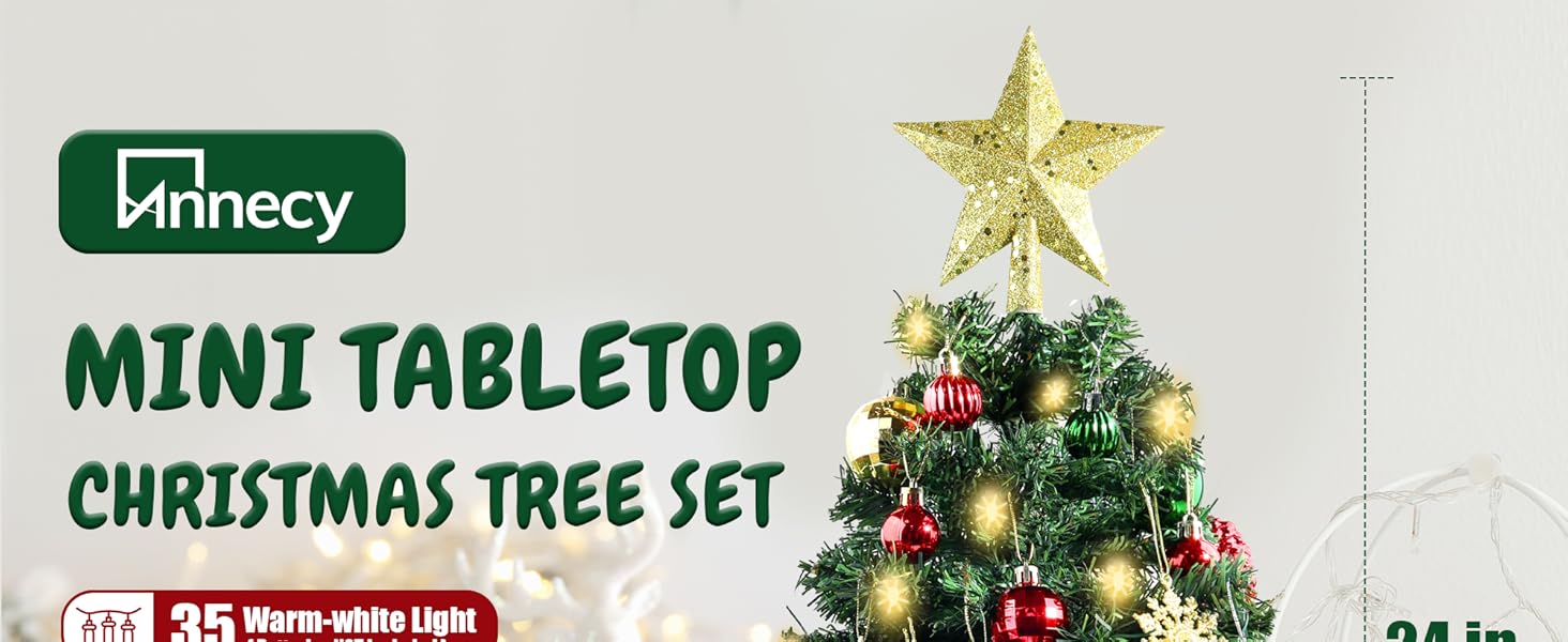 Mini Small Tabletop Christmas Tree 24 Inch /2FT Xmas Christmas Tree with WarmWhite