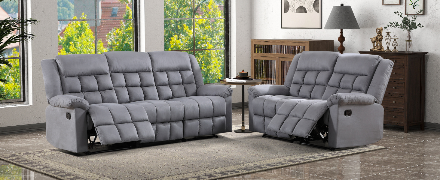 EBELLO Manual Reclining Couch Sofa Set for Living Room