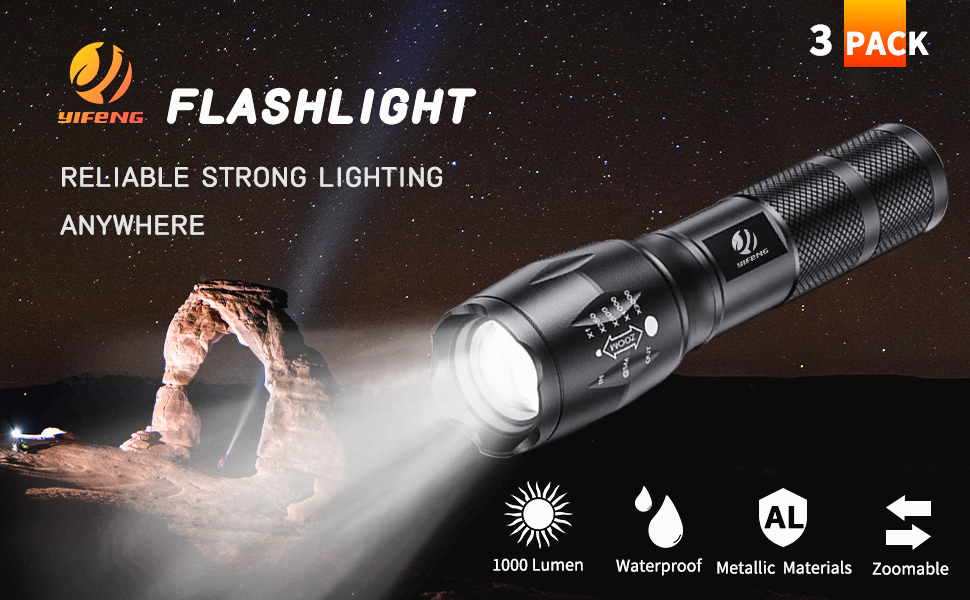 yIFeNG 3Pcs Tactical Flashlight, Ultra Bright -T6 Flashlight