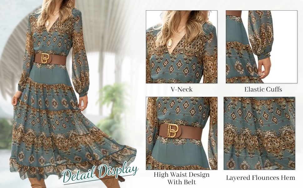Ethnic Puff Long Sleeve Midi Dress