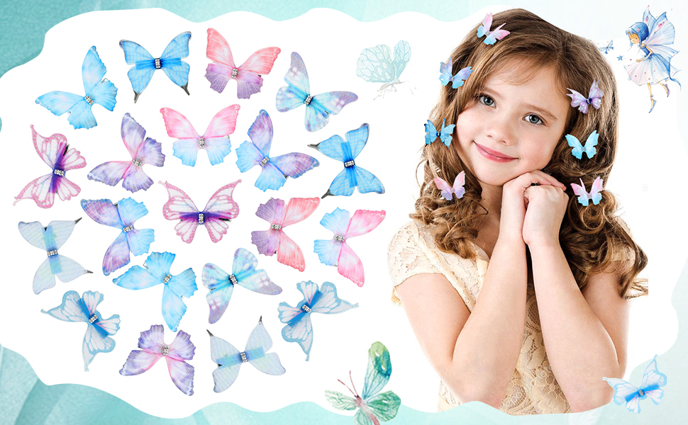20pcs blue butterfly hair clips