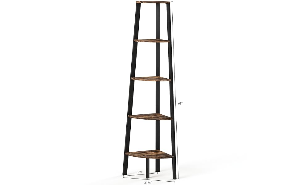 Ballucci Modern Corner Ladder Shelf, 5Tier Corner Bookcase Storage