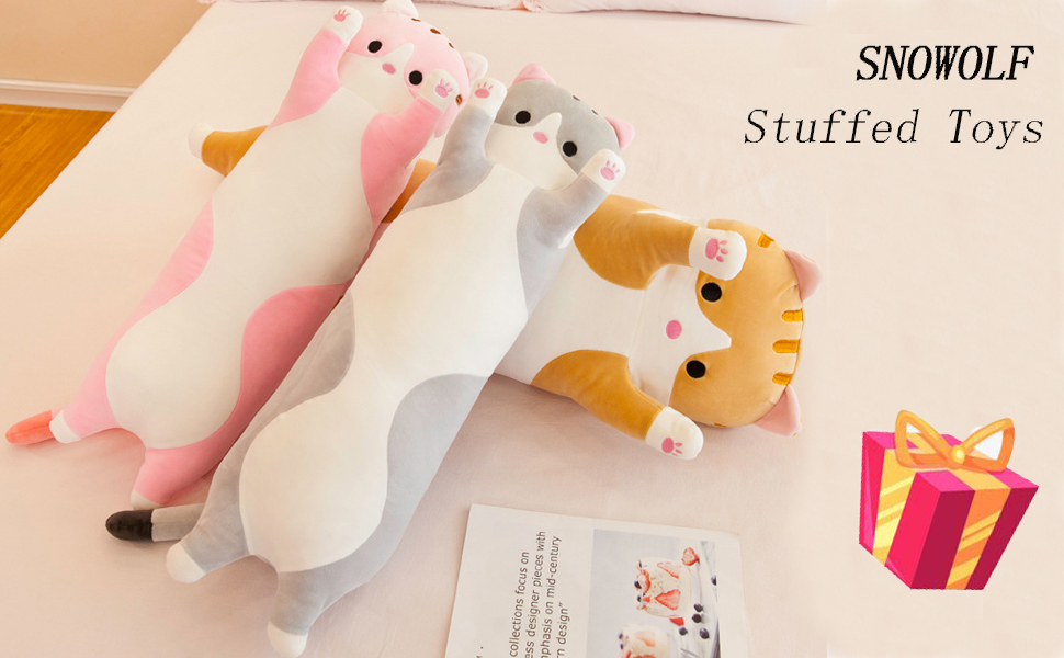 SNOWOLF Cat Soft Pillow Plush Long Throw Sleeping Pillow Cotton Kitten Pillow Cuddly Stuffed