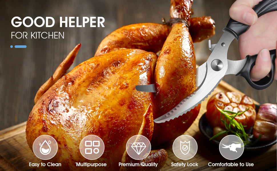 PURPLEBIRD Heavy Duty Poultry Shears, Spring Loaded Kitchen Scissors Dishwasher Safe Stainless Steel Cooking Scissors Multipurpose Kitchen Shears