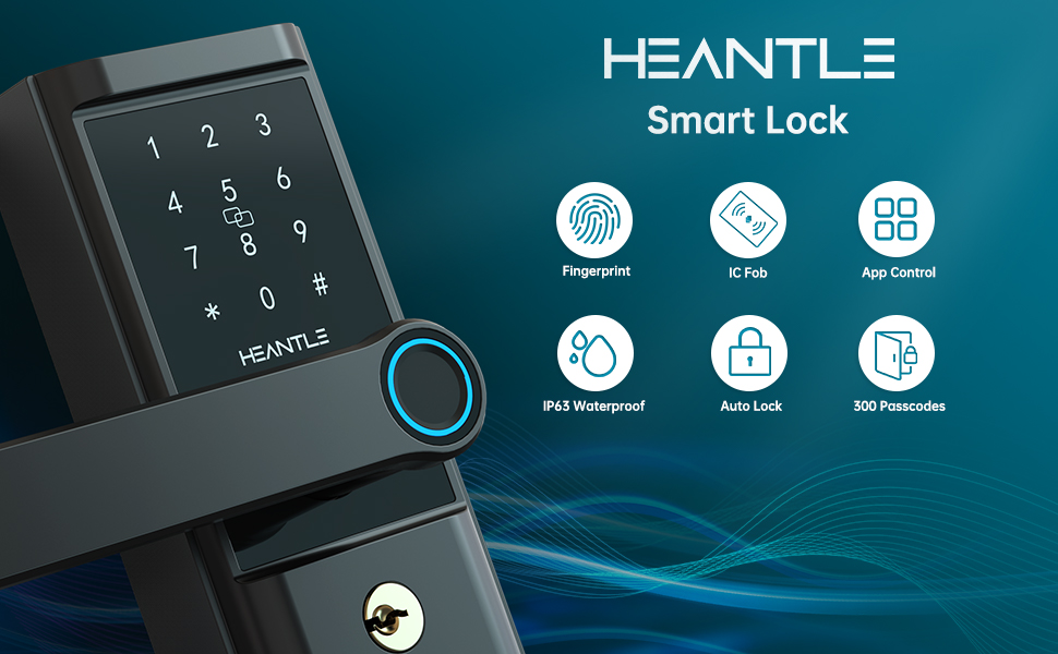 Keyless Entry Door Lock with Handle, HEANTLE Smart Lock Fingerprint