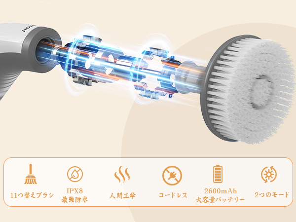バスポリッシャー 電動お掃除ブラシ 業界最高IPX8防水11つの替えブラシ付き⑤ Amazon｜HOVOBO バスポリッシャー 電動お掃除ブラシ 業内最高
