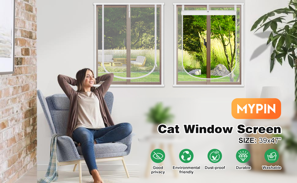 Reinforced Cat Screen Door, Cat Window Screen 39X47”, Pets Protection Window Guard with