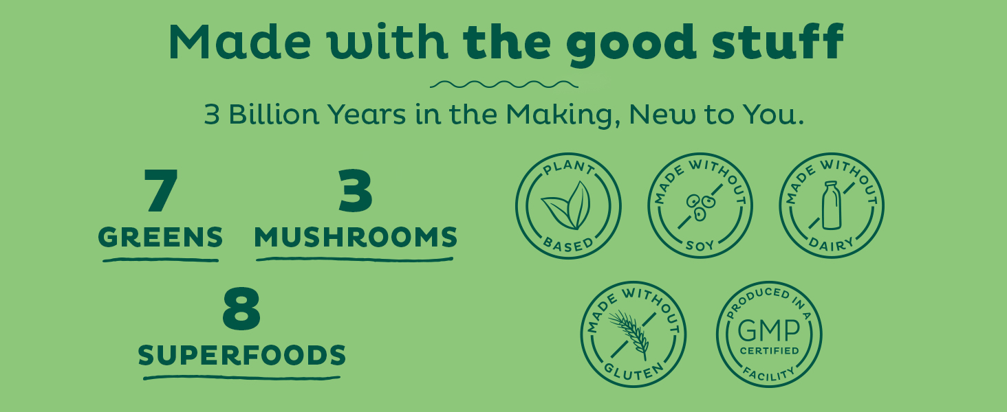 KOS Organic Super Greens Powder Erythritol Free - Plant Based Superfood Blend with Spirulina