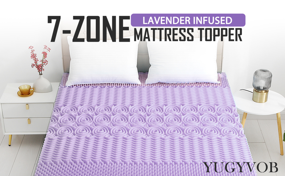 YUGYVOB 2 Inch Mattress Topper Queen, 7 Zone Lavender Infusion Foam