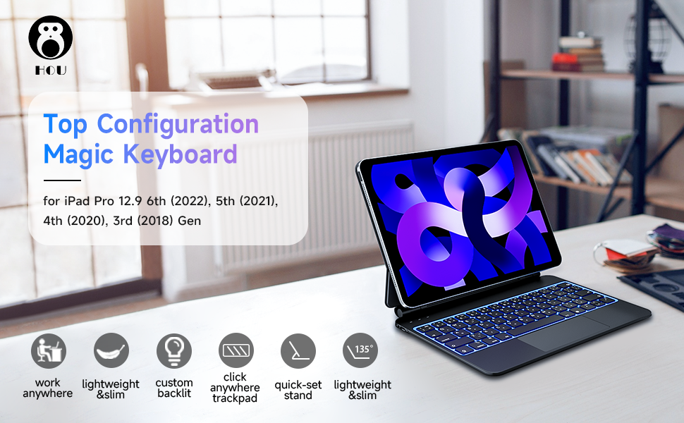 HOU IPad Pro 12.9 Keyboard Case Floating Magic