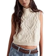 Hixiaohe Turtleneck Crochet Sweater Vest Fall Fashion Knit Sleeveless Tank Tops for Women Lightwe...