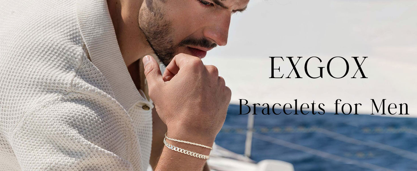 EXGOX Bracelets for Men,23 Pcs Silver Bracelet for Men 925