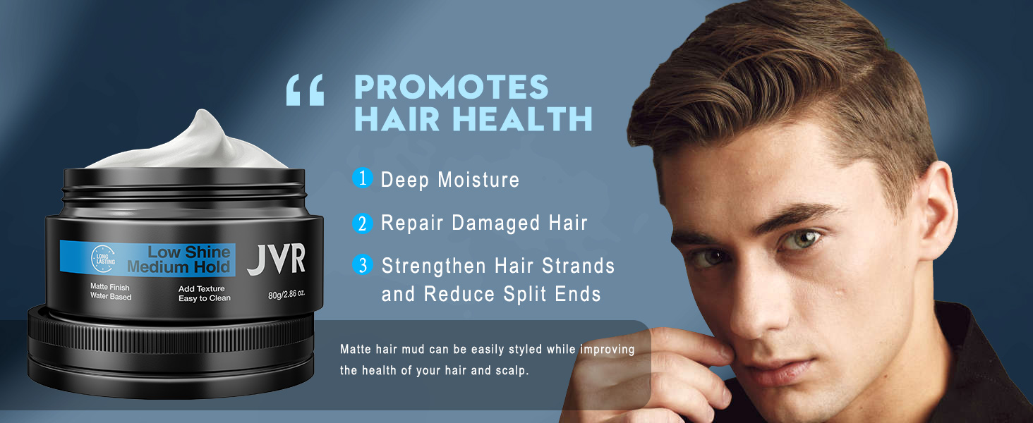 JVR Hair Clay for Men & Women, Medium Hold Matte Finish Texturizing | with Natural and Organic Ingredients | Easy To Wash Out | For All Hairstyles | Cream (2.86 oz)