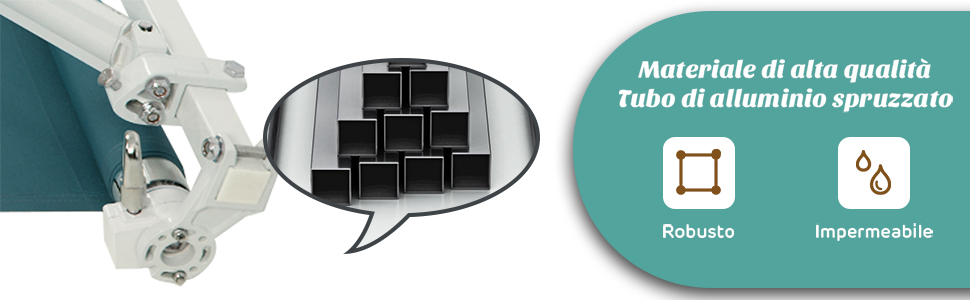 COSTWAY Tenda Da Sole Per Esterno Avvolgibile, Tenda Da Sole A Bracci Estensibili Con Telaio In Alluminio E Tettuccio Resistente Al Sole E Impermeabile E Manovella (250 X 200 Cm, Blu) 13 1