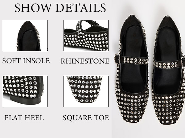 Amazon.com | ZIXSAA Rhinestone Flats for Women Studded