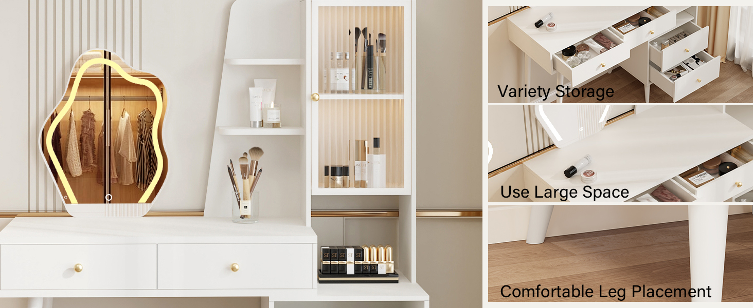 clicliet Vanity Desk with Mirror and Lights, Makeup Vanity