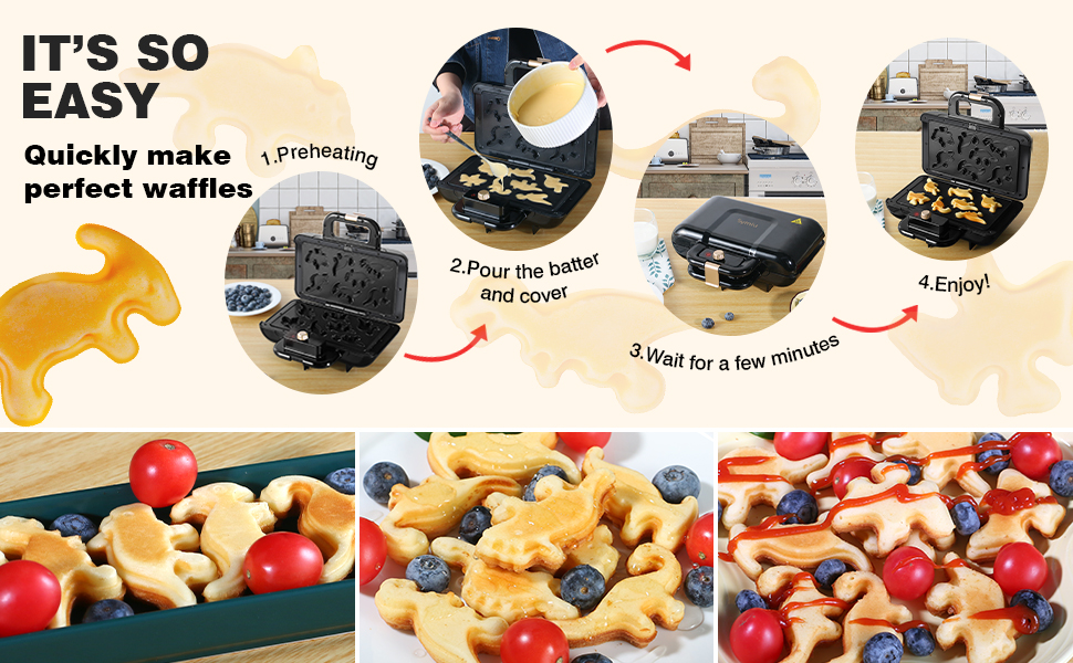 Mini Waffle Maker Waffle Iron Dinosaur Waffle Maker for