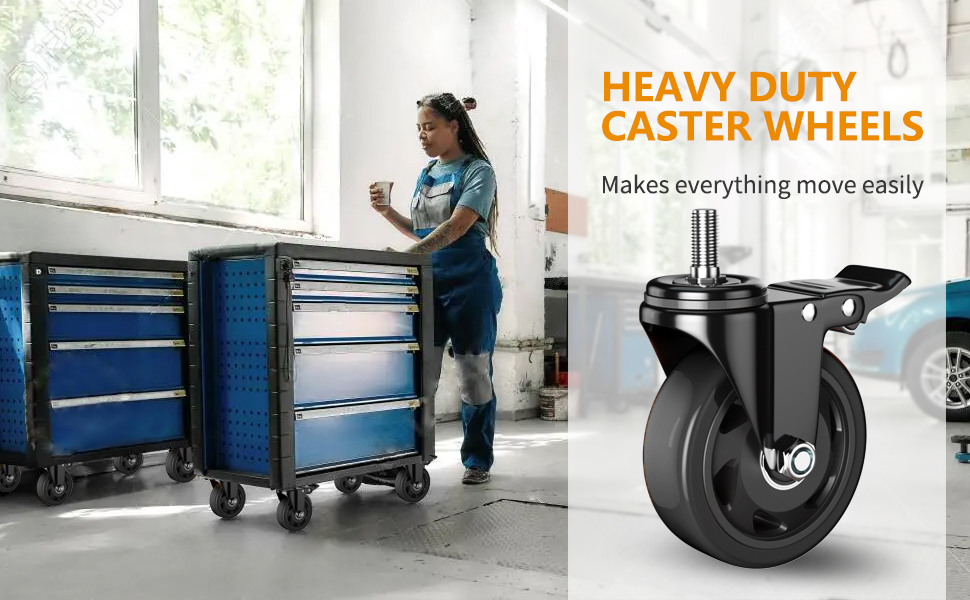 4 Inch Stem Caster Wheels, Heavy Duty Threaded Stem Casters