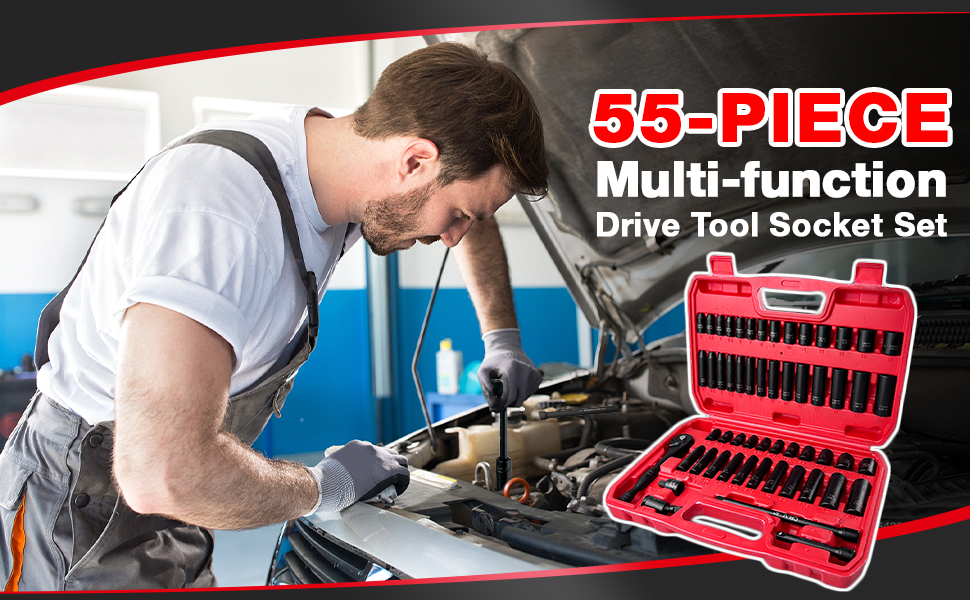 EACELIY 55 pieces SAE&Metric 1/4" Deep/Shallow Impact Socket Set