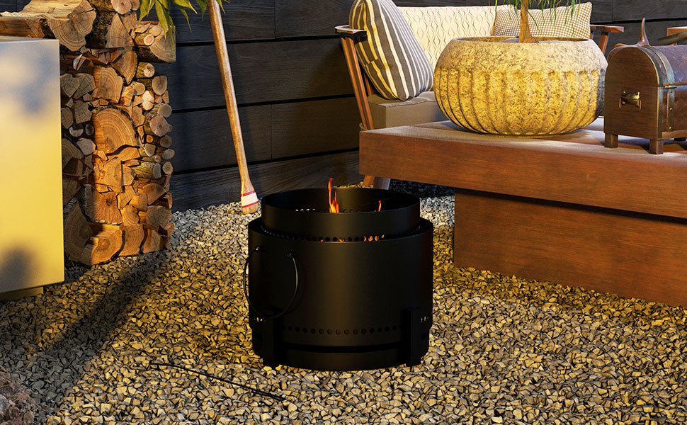 Outsunny Smokeless Fire Pit with Ash Catcher, 37cm Portable Wood
