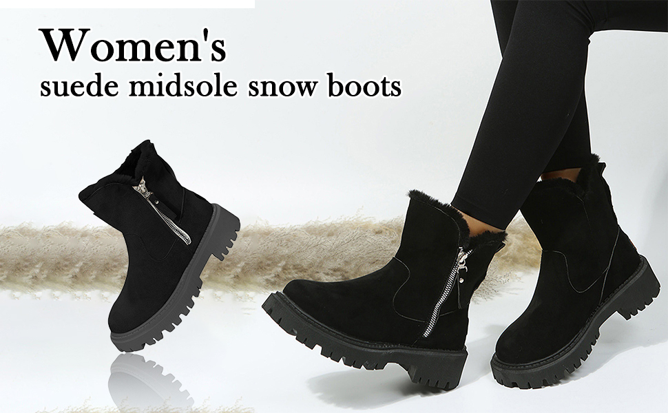 Ankle Boots for Women Low Heel Chunky Heel Ankle Boots Non Slip Walking Boots Round Toe Waterproof Trekking Boots Waterproof Rubber Folded Stitched Sole Boots Comfortable Snow Boots 13 women's winter boots in the snow