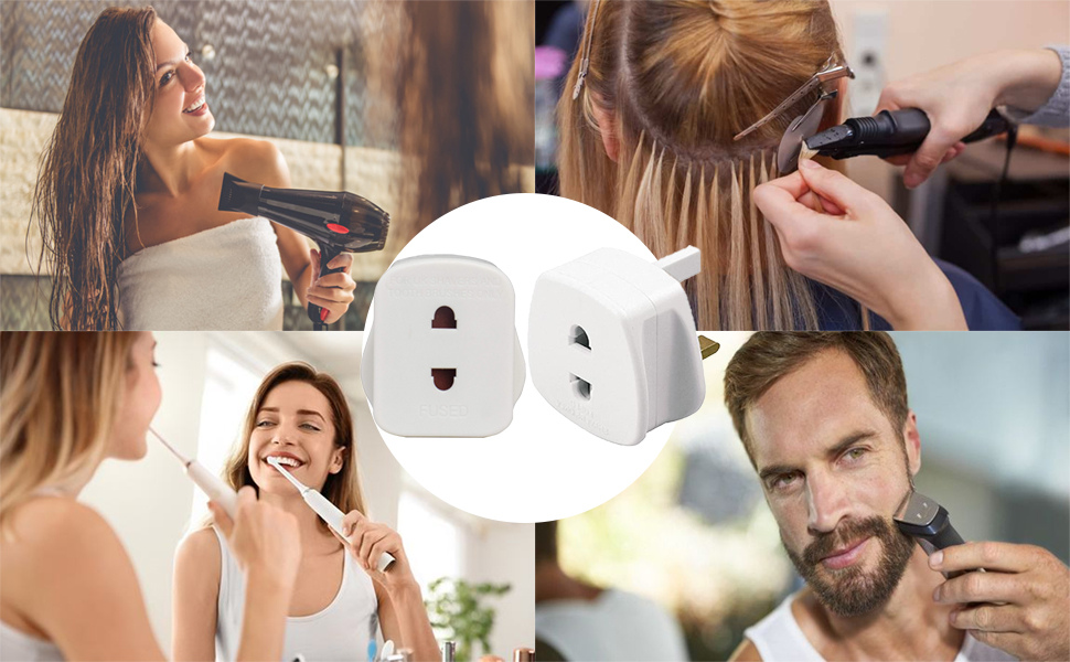 Aspect Shaver Plug Adapter UK 2 Pack 2 Pin to 3 Pin EU to UK Plug