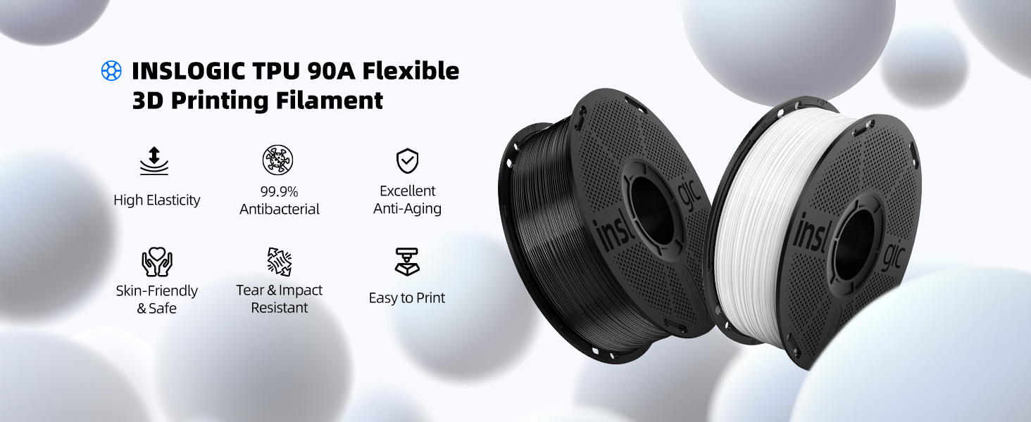 TPU 90A 3d printer filament safe 1kg black white inslogic
