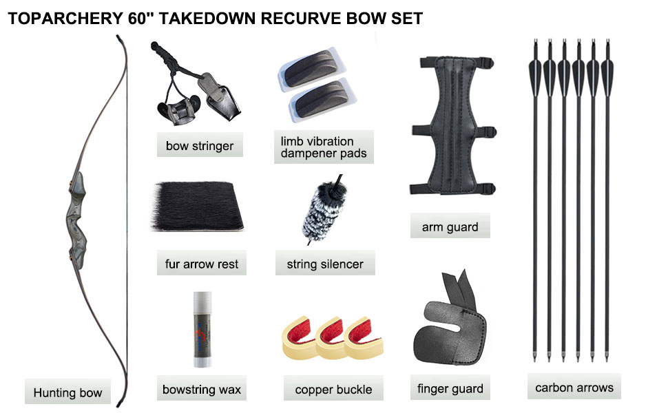 TOPARCHERY 60 Inch Archery Recurve Bow Takedown Bow and Arrow Set