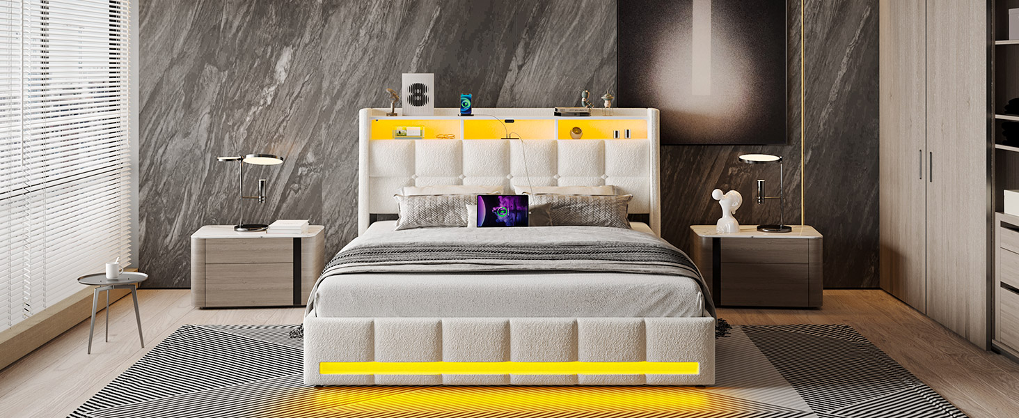 Rolanstar Twin Size Bed Frame with LED Lights and Charging