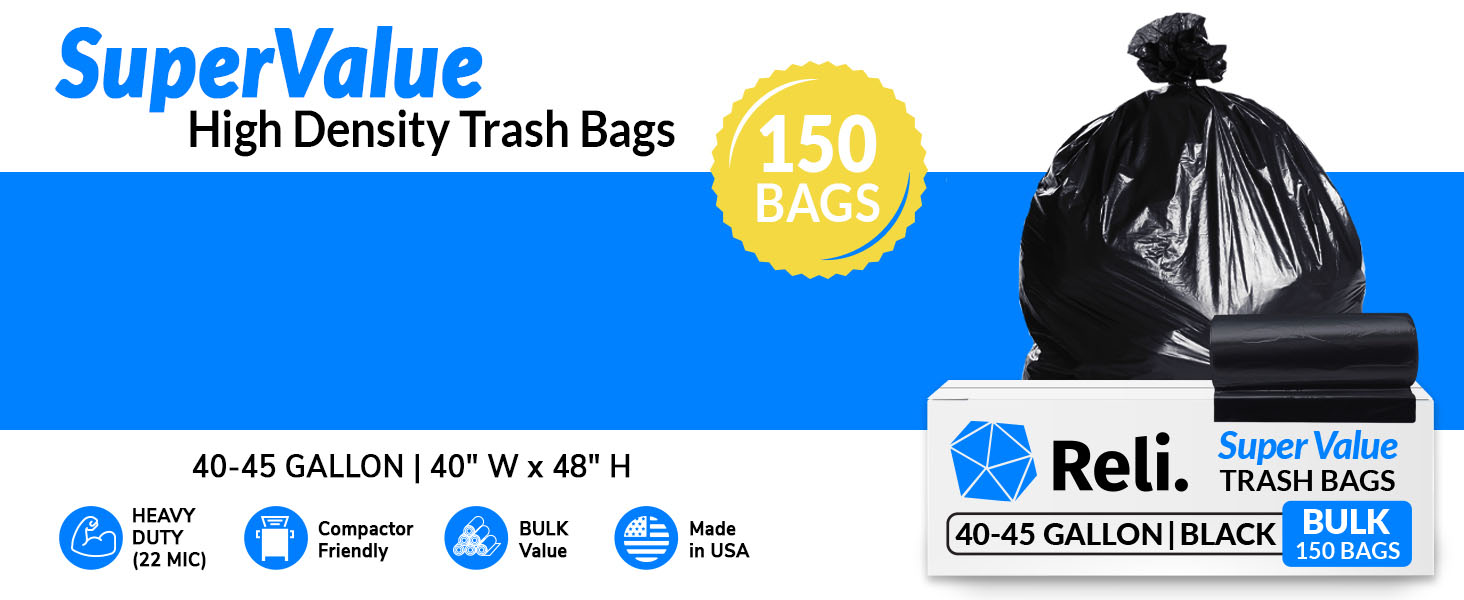 SuperValue HD Black Trash Bags 40-45 Gallon (150 Pack)