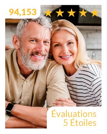 Affichage des avis clients affichant 94 153 évaluations cinq étoiles avec des icônes en forme d'étoile jaune et le texte en français «