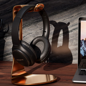 display of creative zen hybrid anc headphones on a platform