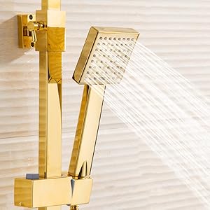 Colonna Doccia D'oro Sistema Doccia Montaggio A Parete Set Doccia Con 22 Cm * 22 Cm Soffione Doccia A Pioggia, Doccetta, Rubinetto Vasca, Doccetta Bidet 14 ESOP Colonna Doccia