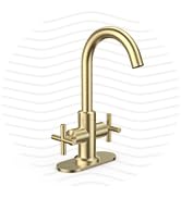 Phiestina Brushed Gold Bathroom Sink Faucet, 4 Inch Single Hole or 3 Hole Centerset Vanity Faucet...