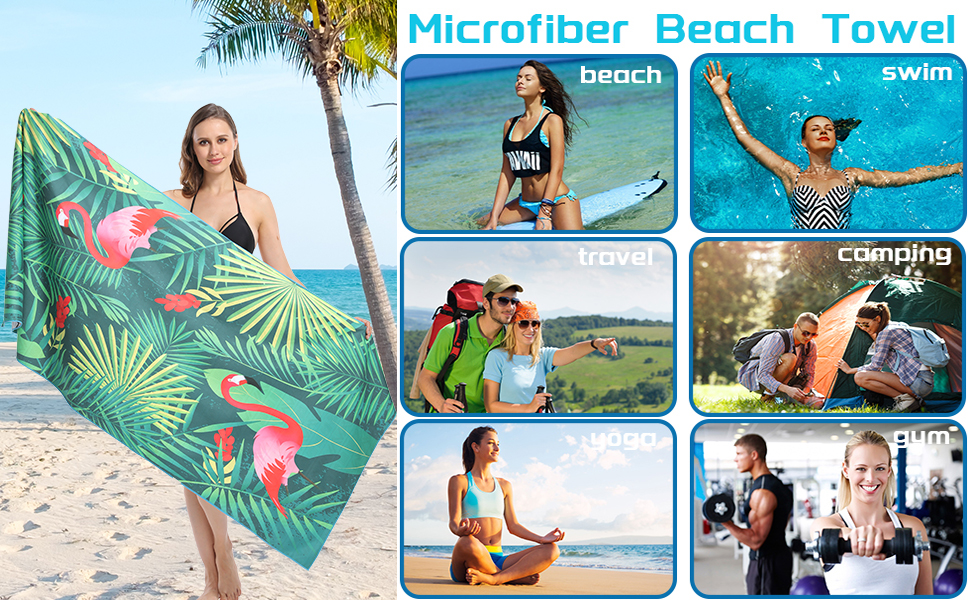 MEQUER Microfibre Beach Towel,71"x32" Large Beach Towels For Adults