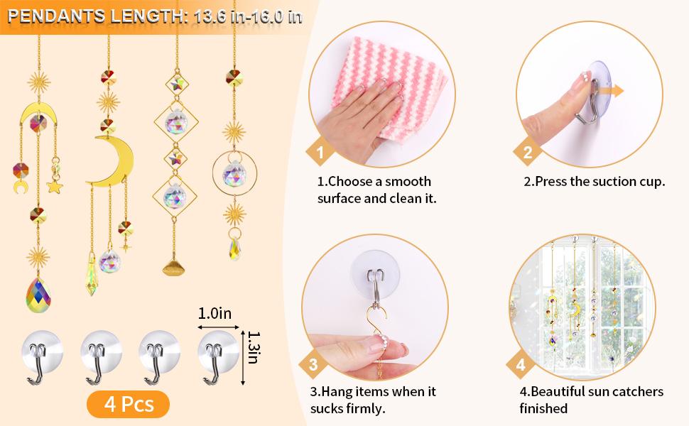 Sun Catchers Indoor Window 4Pcs Colorful Crystal