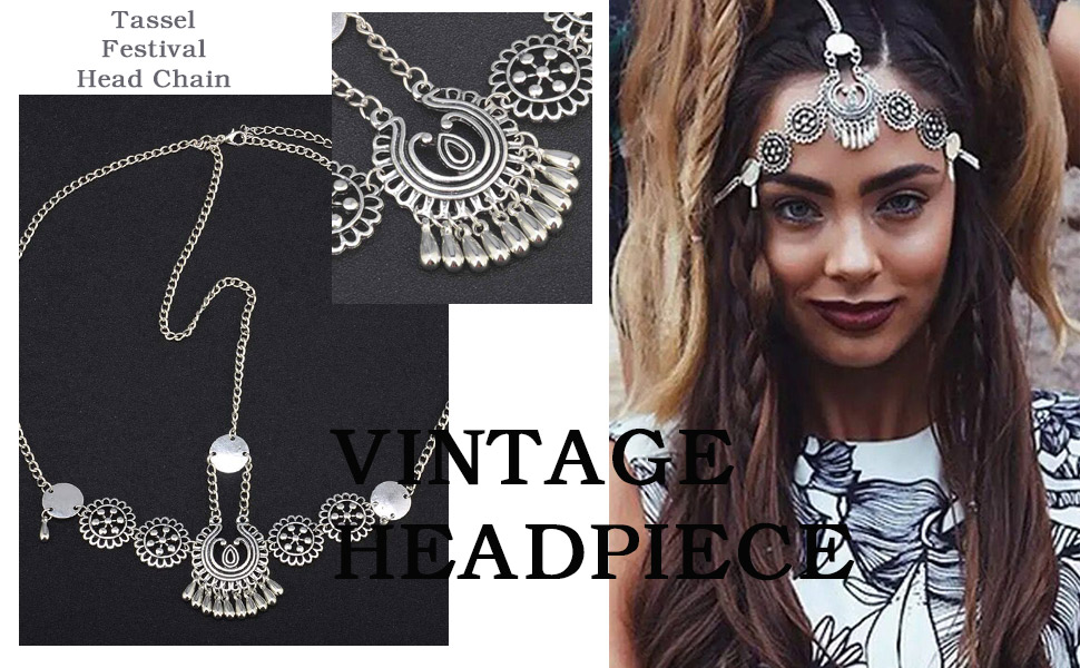 Brinie Gothic Head Chain Tassel Hair Chain Bronze Silver